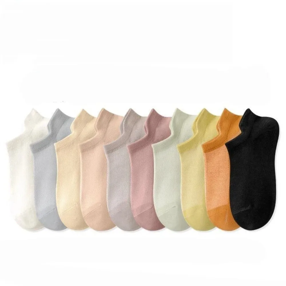 

10Pairs Candy Color Invisible Boat Socks Harajuku Korean Style Mesh Short Socks Sports Socks Breathable Ear Lifting Socks Women