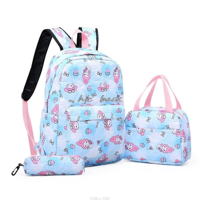 Lovely Kuromi Melody ransel 3Pcs, tas sekolah simpel Harajuku wanita cantik, tas ransel Laptop ringan kapasitas besar bepergian