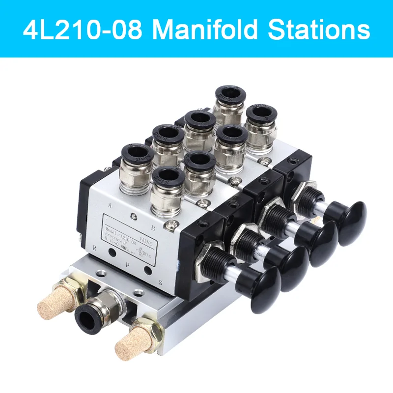 

4L210-08 4R210-08 Manual valve Manifold Stations,Push and pull Pneumatic switch of directional valve with fittings