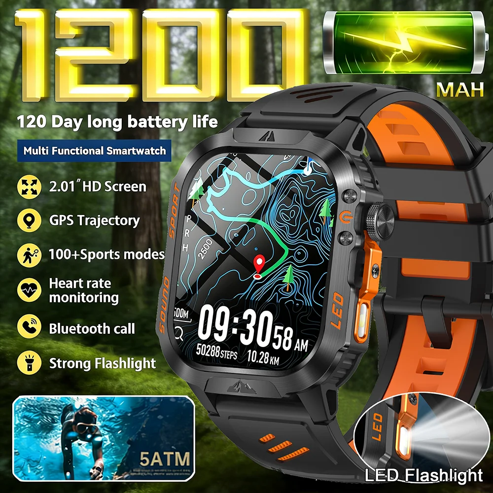 

Новые мужские смарт-часы 2026 года с Bluetooth-вызовами, аккумулятором 1200 мАч, 100 днями автономной работы, экраном 2,01 дюйма, водонепроницаемостью IP68 и трекером активности
