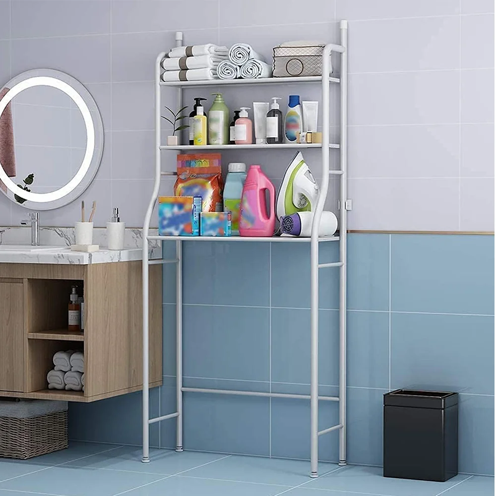 3-stufiges Badezimmer-Aufbewahrungsregal für Waschmaschinen, Toilettenregal aus Metall über dem Toilettensitz, Badezimmer-Aufbewahrungsplattform – Detail 3