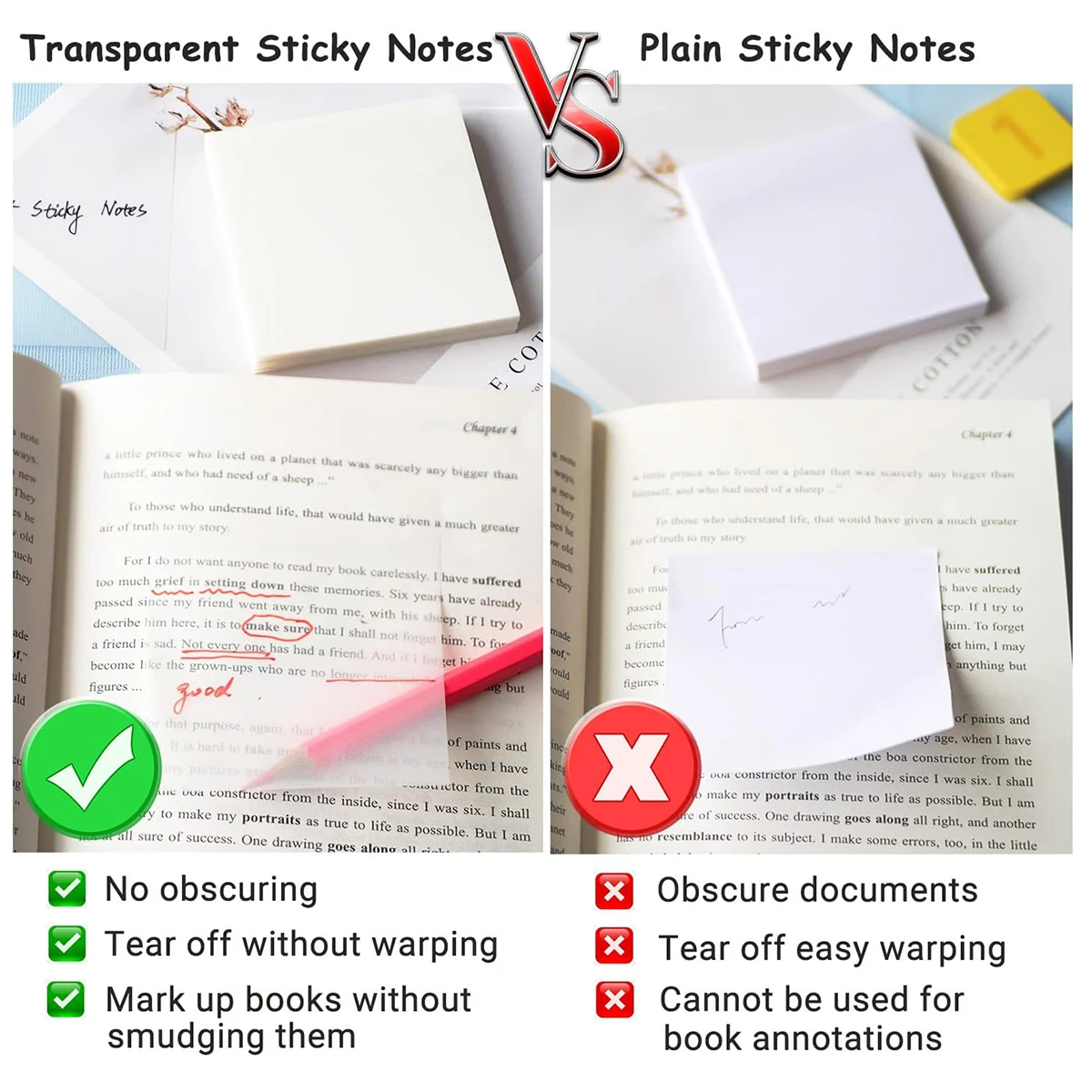 100-500 Sheets Transparent Sticky Notes 3x3 Inch Clear Waterproof Self-Adhesive See Through Sticky Note Pads Book Annotation view 2