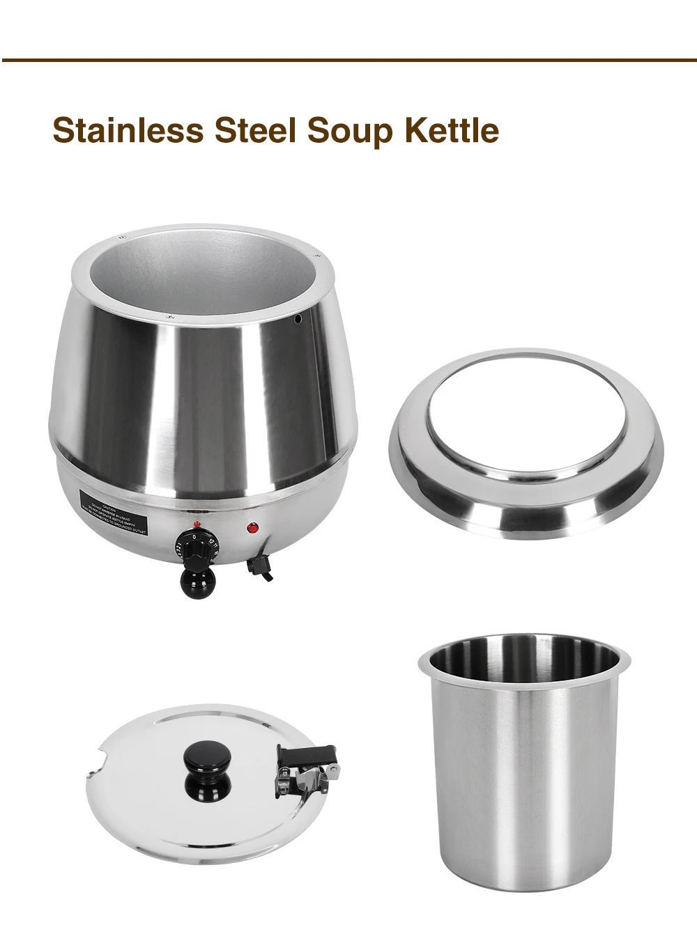 GZZT 10L Stainless Steel Electric Soup Kettle 400-475W 60-95℃ for Soup & Warm Food CE/EU Certified Electric Soup Pot Cooker