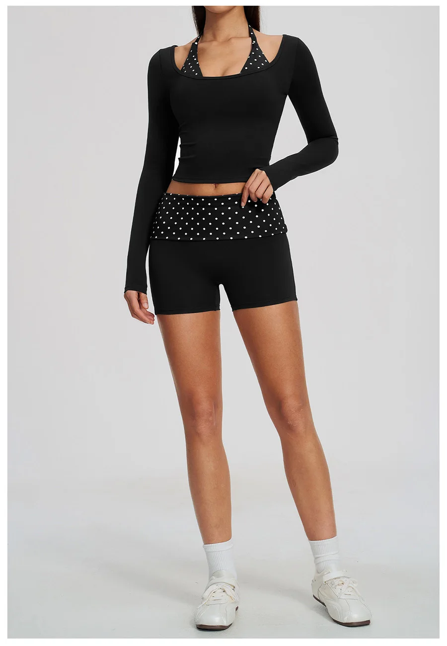 2-teiliges Yoga-Set, Damen-Trainingsanzug, modisches, gestreiftes Workout-Set, Gym-Shorts, Outfit, hochtailliert, Po-Lifting, lange Ärmel, Yoga-Kleidung – Detail 14