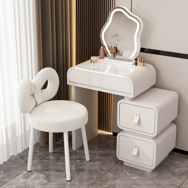 

New Design Modern Extendable Bedroom Set Smart Vanity Wood Makeup Storage Dresser Lighted LED Mirror Dressing Table Small Space