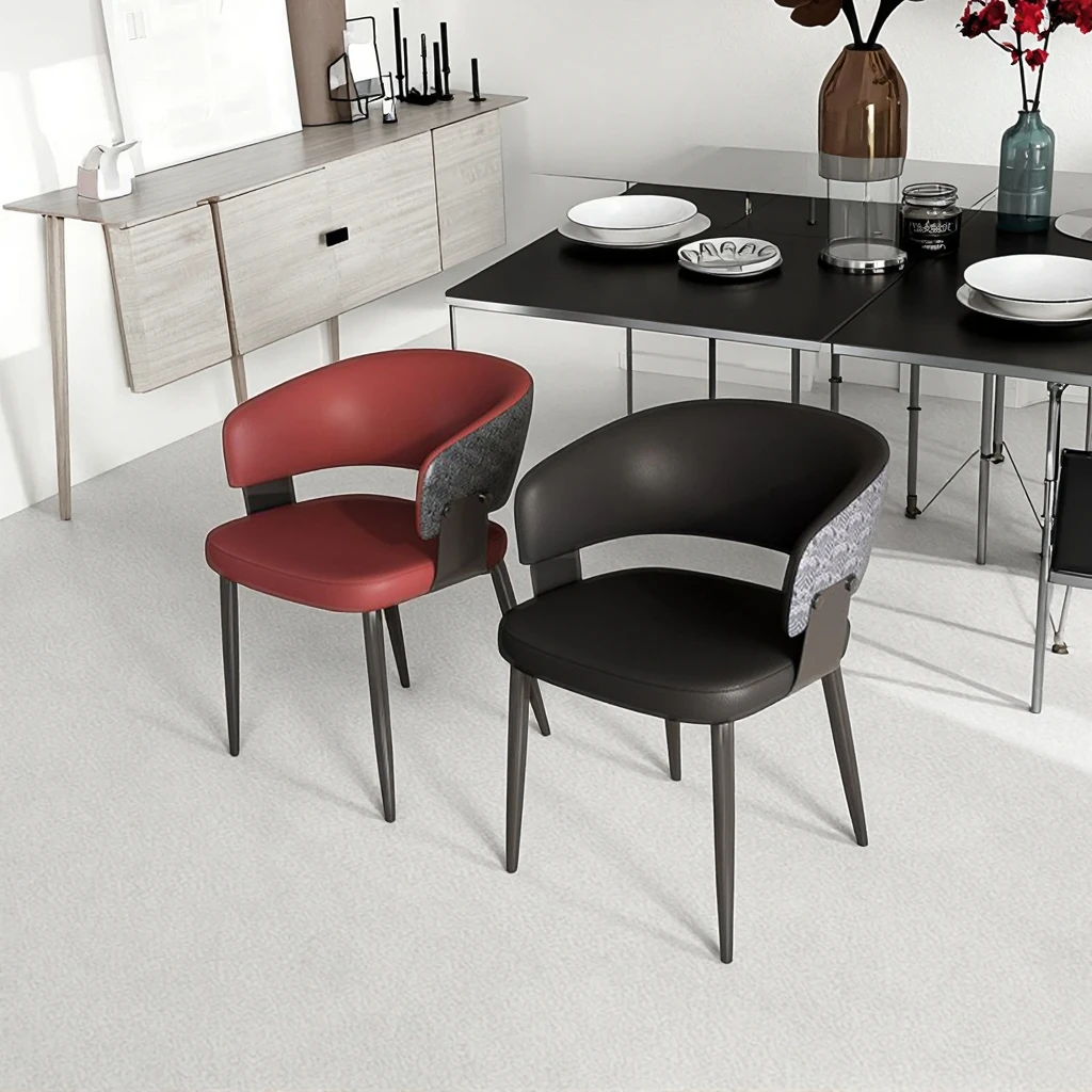 &New Modern Leather Upholstered Dining Chair With Solid Wood Frame And Metal Legs For Home Dining