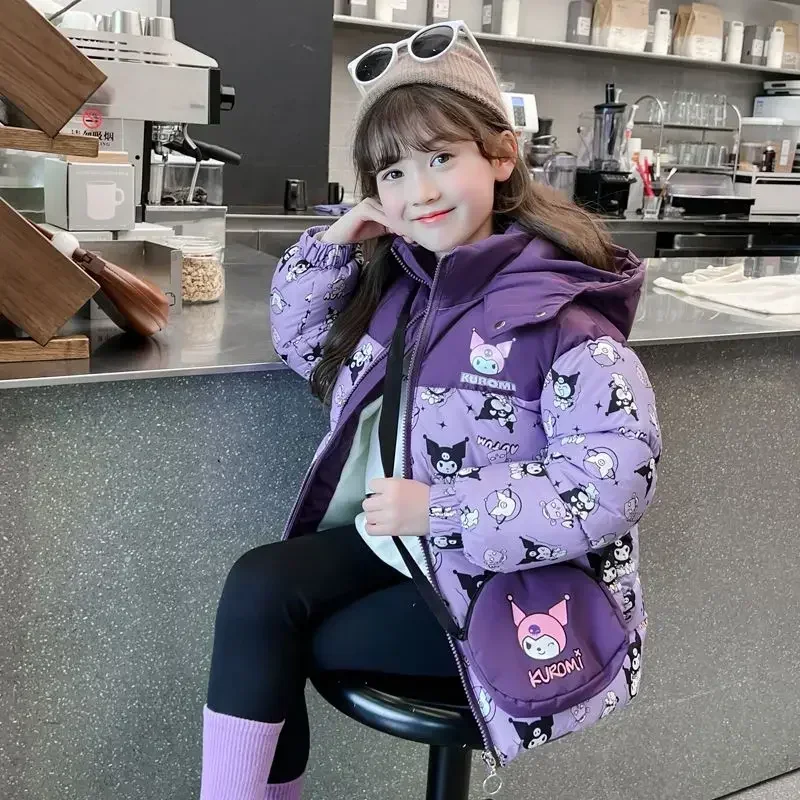 Sweet Kuromi Anime Sanrio Ins Kawaii  Cotton Padded Jacket Cute Cartoon Winter Children Cotton Warm Coat Clothing Gifts for Kids