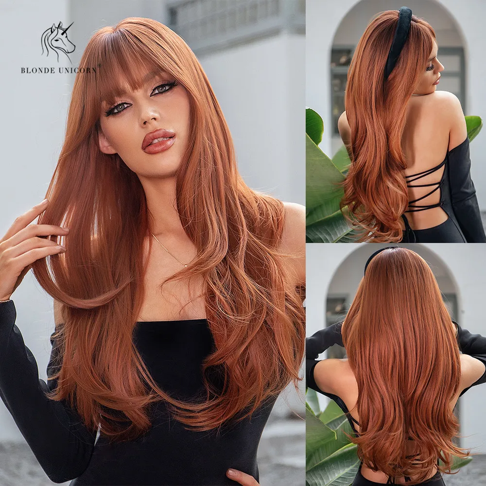 

Blonde Unicorn Synthetic Long Straight Wig Red Brown Copper Ginger for Women Natural Wave Wigs with Bangs Heat Resistant Cosplay