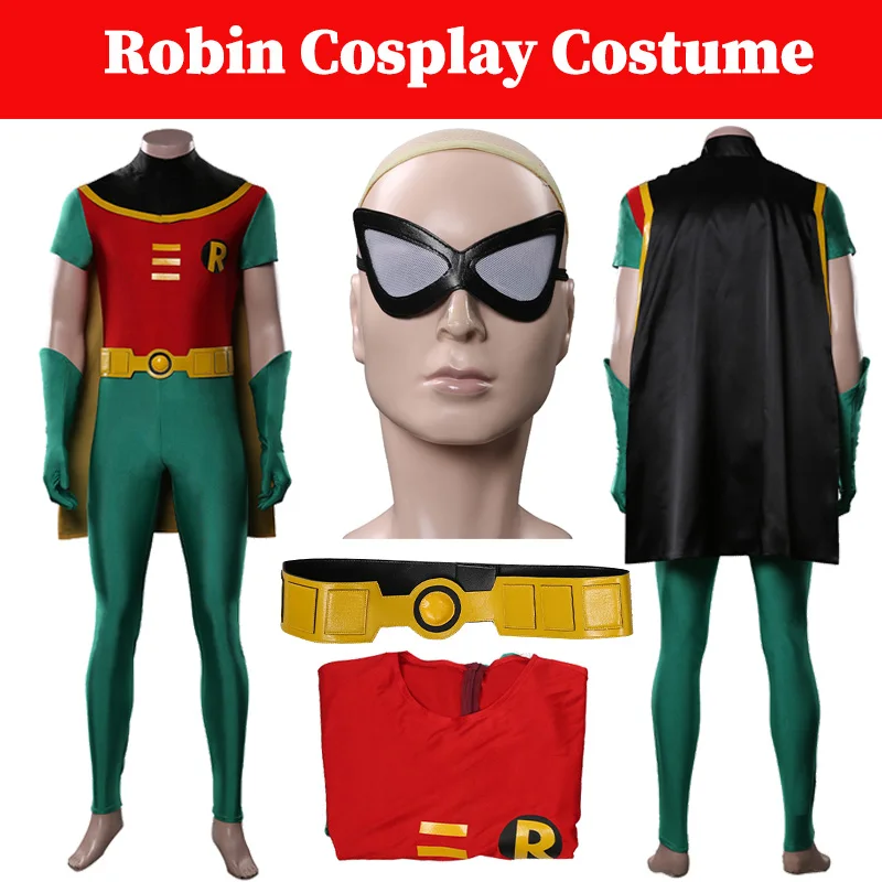 

Robin Cosplay Teen Game Titanns Costume Men Superhero Roleplayying Eyemasks Cloak Uniform Fantasia Jumpsuit Halloween Party Suit