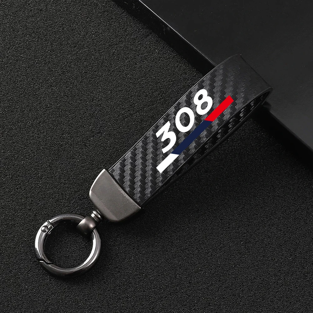 Car Metal Key Ring Carbon Fiber Patter Keyring Car Keychain Simple Personality Auto Accessories For Peugeot 306 307 308