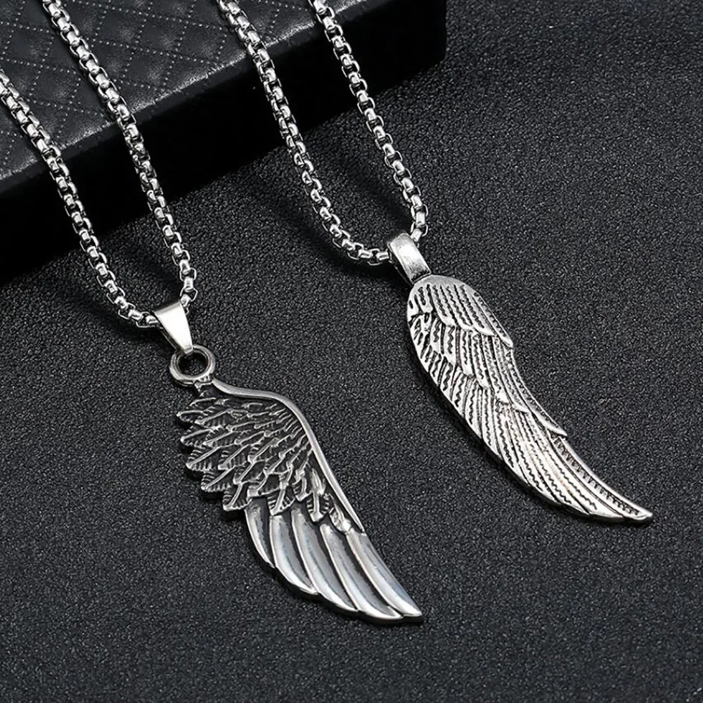 Retro Feather Wings Pendant Necklace For Men Women Hip Hop Style Silver Color Stainless Steel Neck Chain Fashion Jewelry Gifts