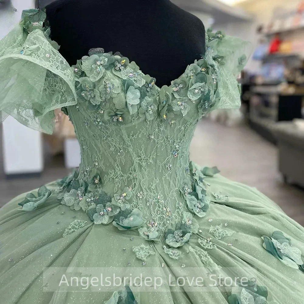 Angelsbridep-Vestido verde menta, vestidos de baile, doce menina, flor artesanal, ocasião cristal, vestido de festa, quinceanera, 15 a 16 anos menina