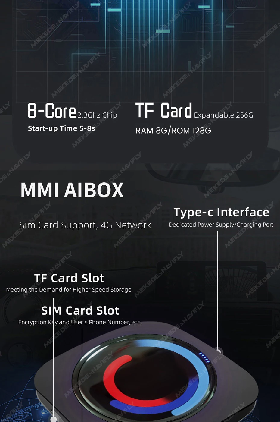 8 Core 8 + 128G Android 13 Wireless Carplay AI BOX Für BMW ID6 ID7 ID8 ID9 Unterstützt WiFi 4G TF Karte Integrierte GPS Google Play Store – Detail 7