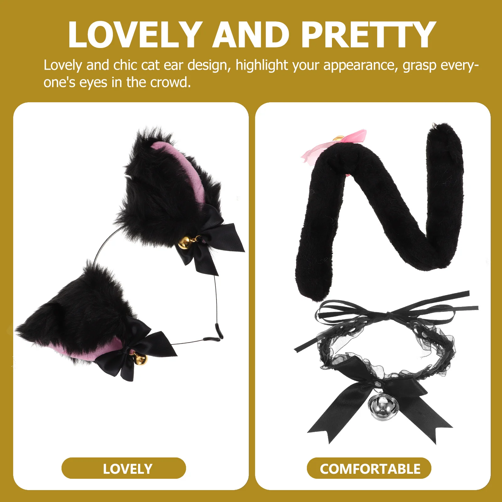 1Set Cat Ear Headband Tail Choker Animal Ears Hairband Cosplay Party Dress Up Performance Costume Prop Cat Animal Ears Headband