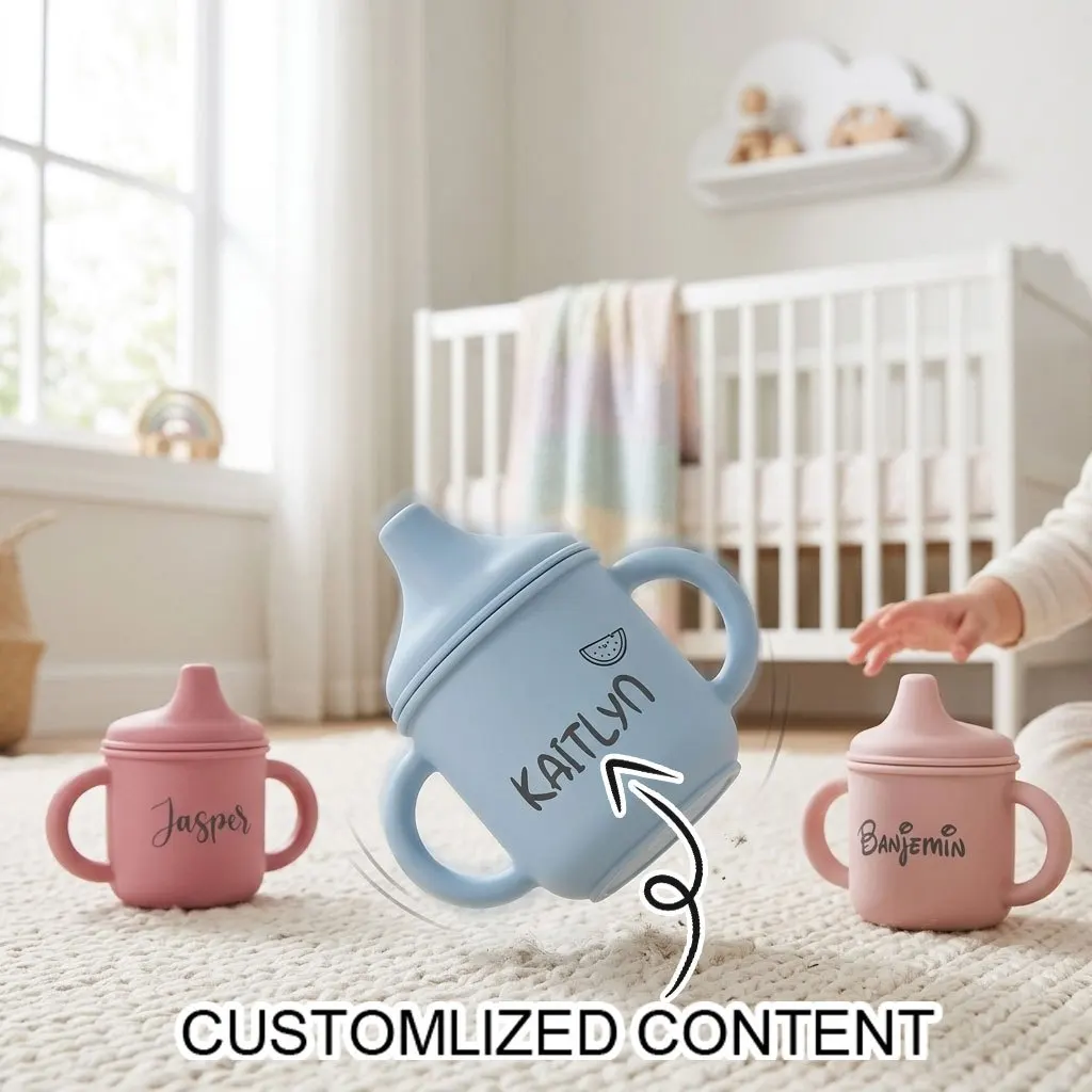 Personalized Silicone Sippy Cup Custom Name Double Handle Training Cup Anti‑Spill Drinking Cup Shower Gift For Infant Boys Girls