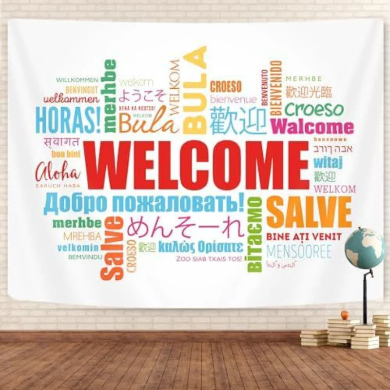 VIKAMA Colorful Welcome Word Art Tapestry Wall Hanging Multicolor Typography Quote Aesthetic Wall Art Living Room Dorm Decor