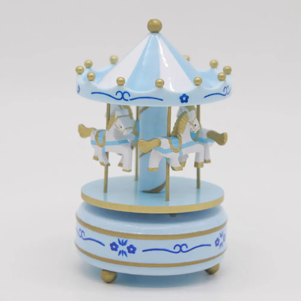 Vintage Carousel Music Box Merry Go Round Wood Musical Craft Birthday Cake Topper European Style Home Ornament Xmas Present