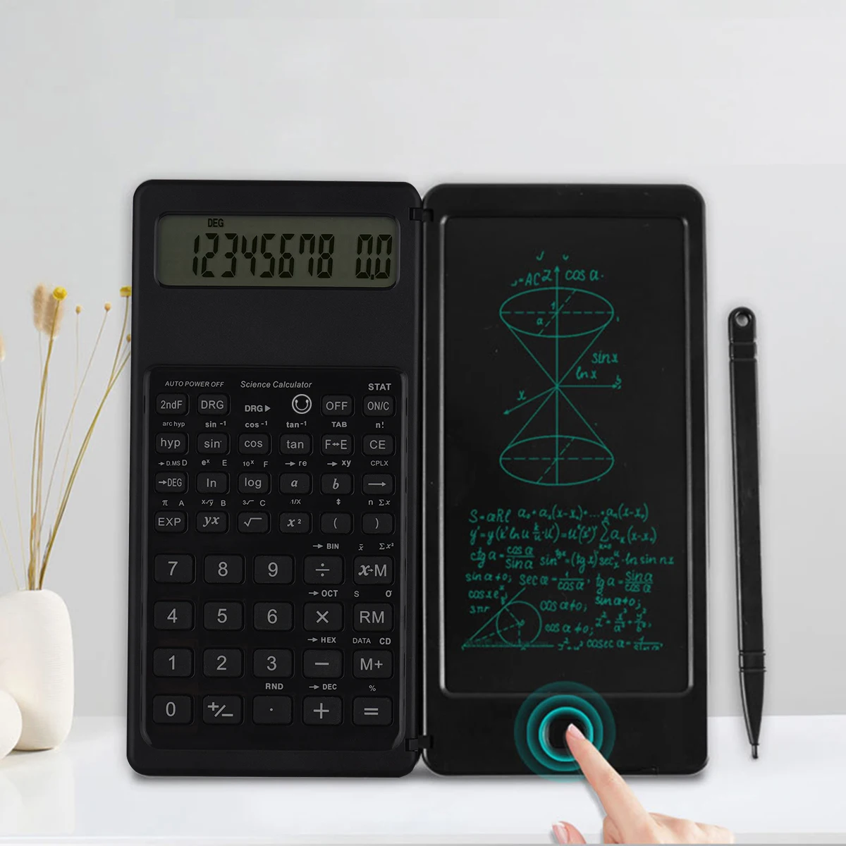 Foldable Scientific Calculator 10 Digits with Writing Drawing LCD Display Calculator for Study Office Draft Memo Busines
