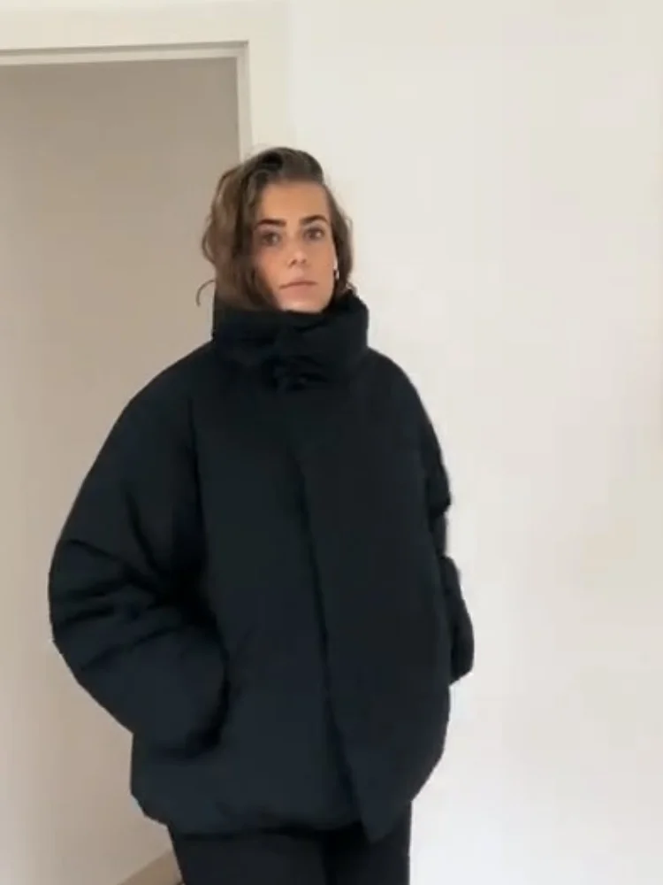 الوقوف طوق المرأة وسادة مبطنة 2025 الخريف الشتاء مغطاة زر فضفاضة الإناث طويلة الأكمام جاكيتات مكتب سيدة الشارع البنطال القصير