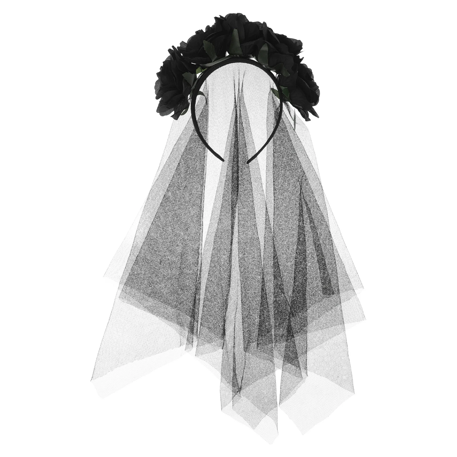 

Halloween Cosplay Veil Black Rose Headband Floral Crown Lightweight Mesh Party Costume Witch Veil Headpiece Rose Headpiece