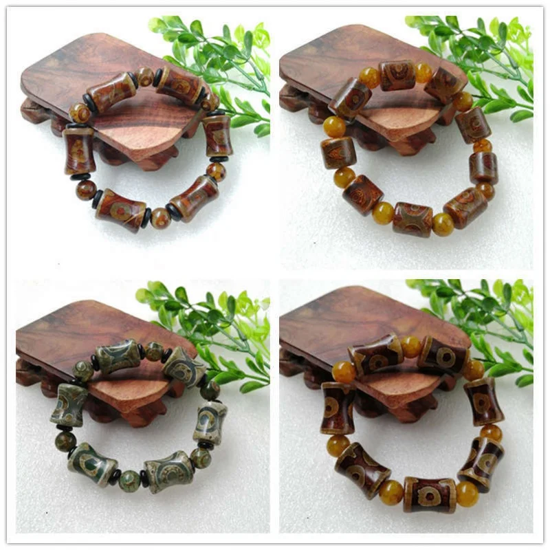 Tibetan Style Nine- Three-Eye Sky Bracelet Chalcedony Agate Buddha Beads for Men and Women