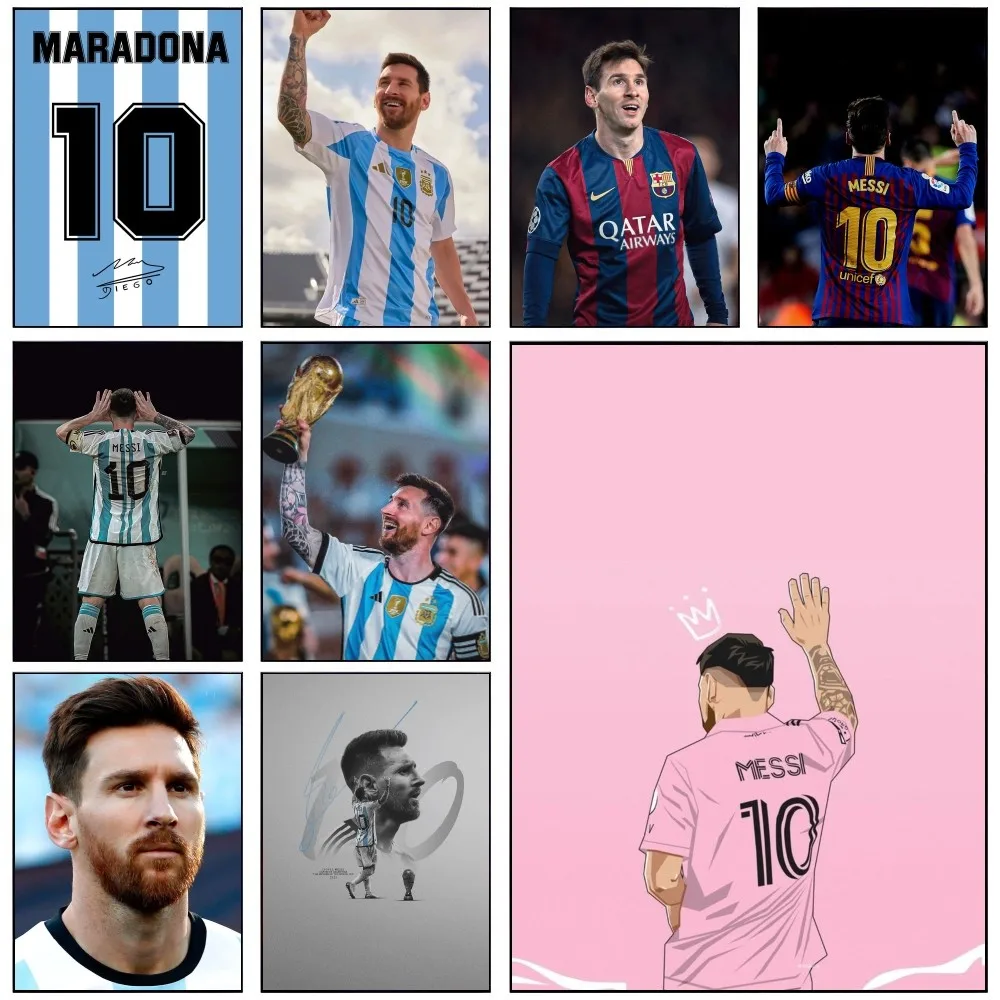 1PC Football Player Messi Poster Self-adhesive Art Waterproof Paper Sticker Coffee House Bar Room Wall Decor