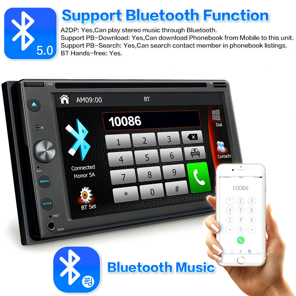 

Double Din Car Stereo Steering Wheel Control ‌HD Night Vision ‌6.2 Inch Touch Screen CD/DVD Player EQ Sound Adjustment