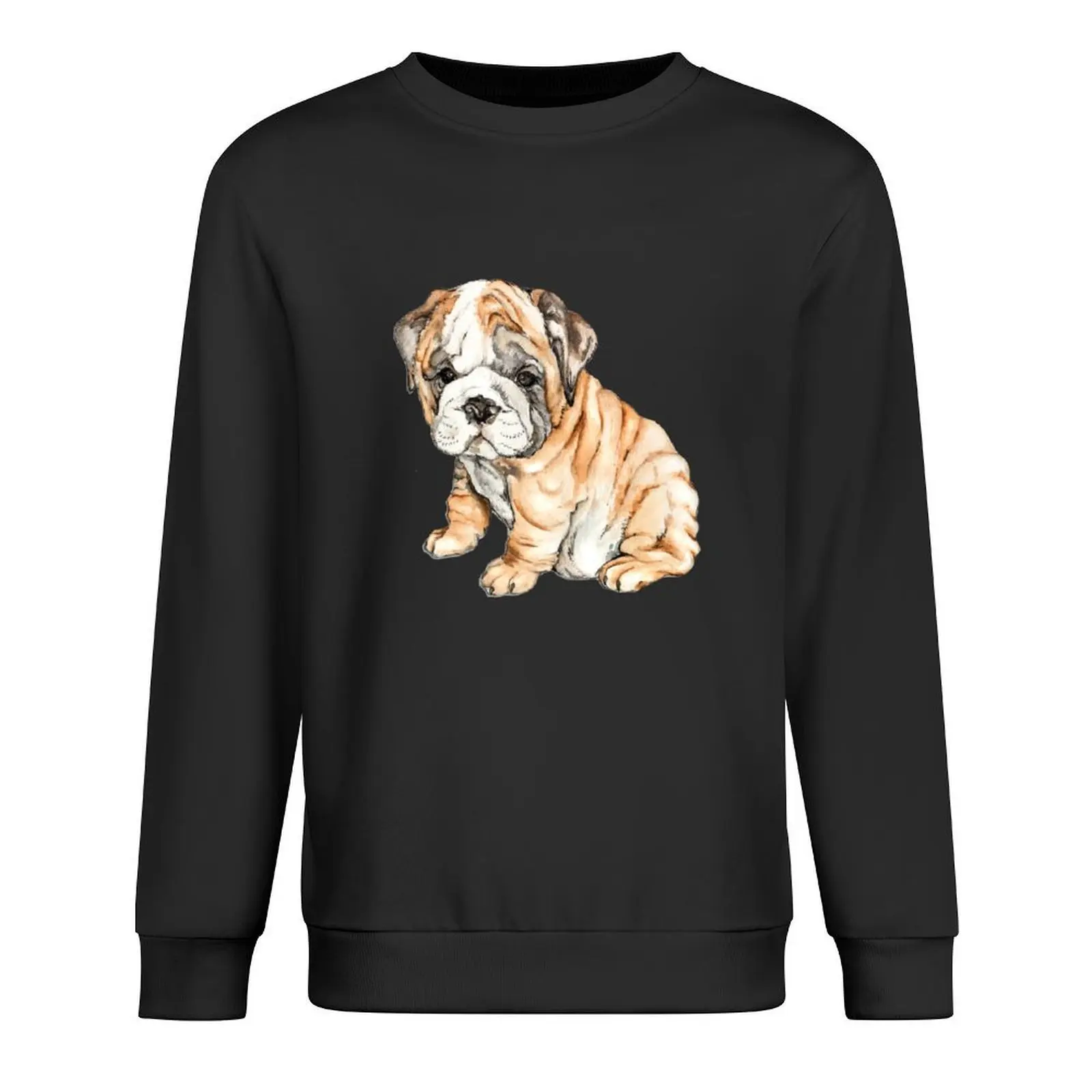 

Bulldog Puppy Watercolor Illustration Pullover men wear fashion men korean autumn clothes men's winter sweater hooded sweatshirt