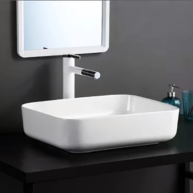 European White Ceramic Rectangular Vanity Sink Glossy Wash Basin Toilet Sink for Hotel