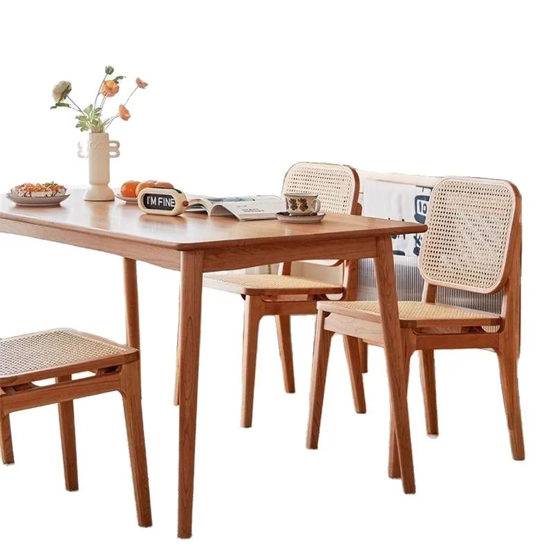 Cherry wood dining table, all solid wood dining table, household small apartment learning log dining table and chair combination