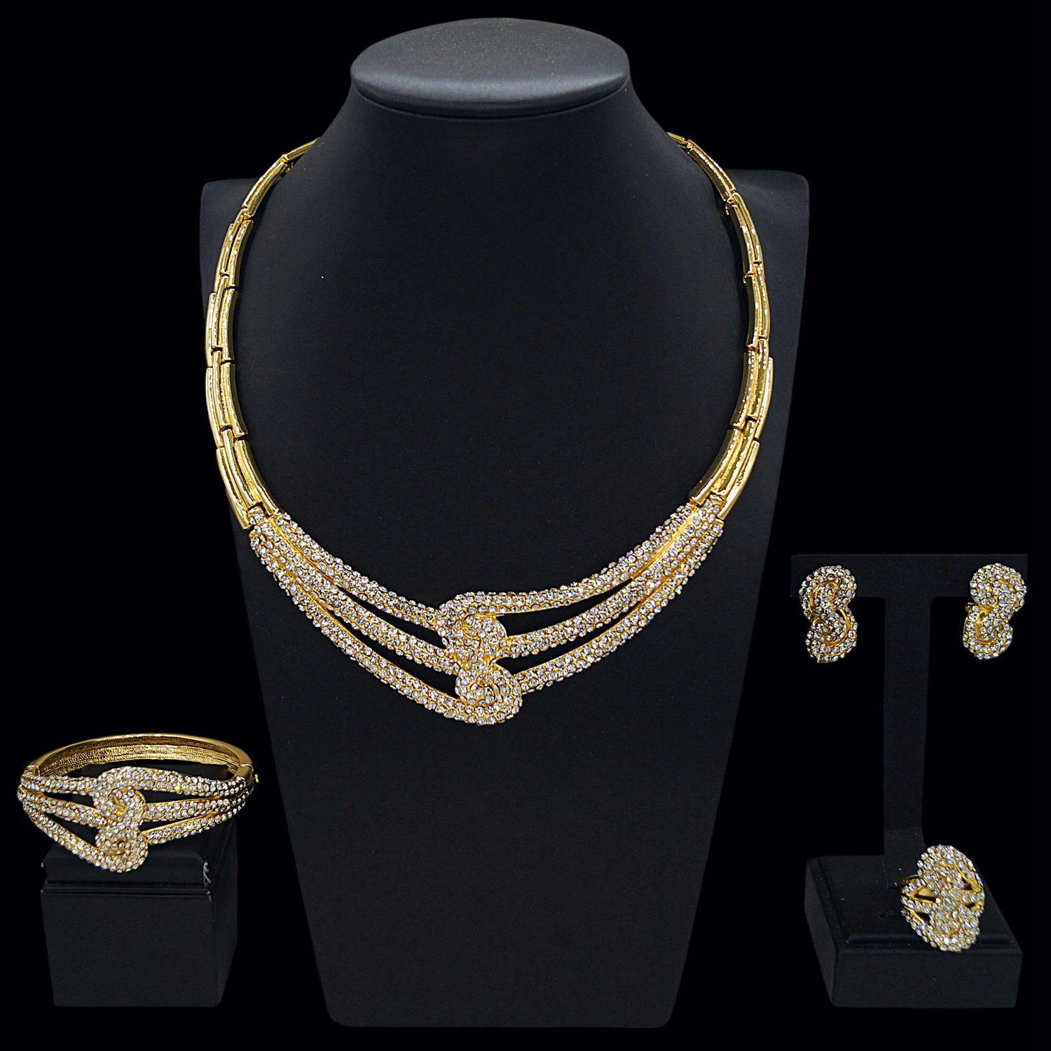 Yulaili Crafty craft luxury jewelry four-piece set of exquisite shiny multi-diamond inlaid necklace is an elegant choice for wed