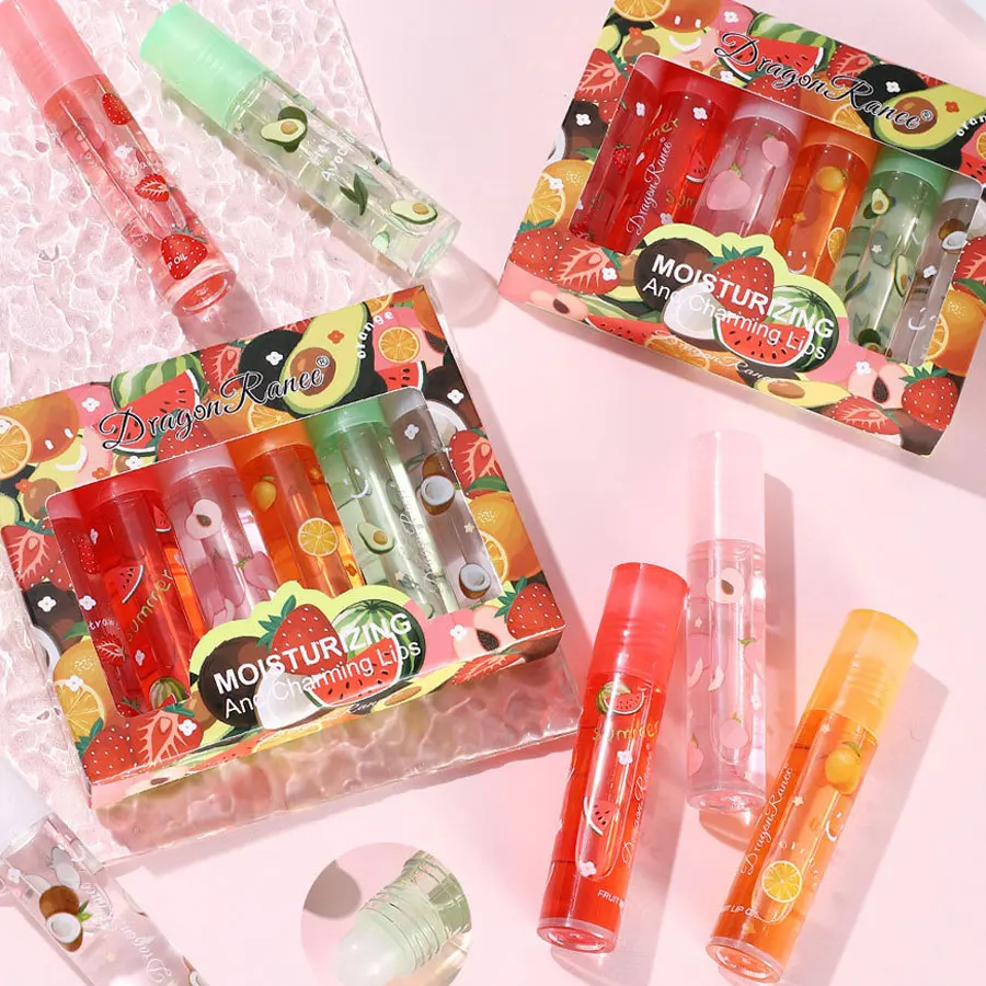 6 colori/scatola Roll-On Olio di frutta Balsamo per le labbra Set Smalto per labbra Specchio idratante Olio per labbra trasparente Lucidalabbra idratante a lunga durata