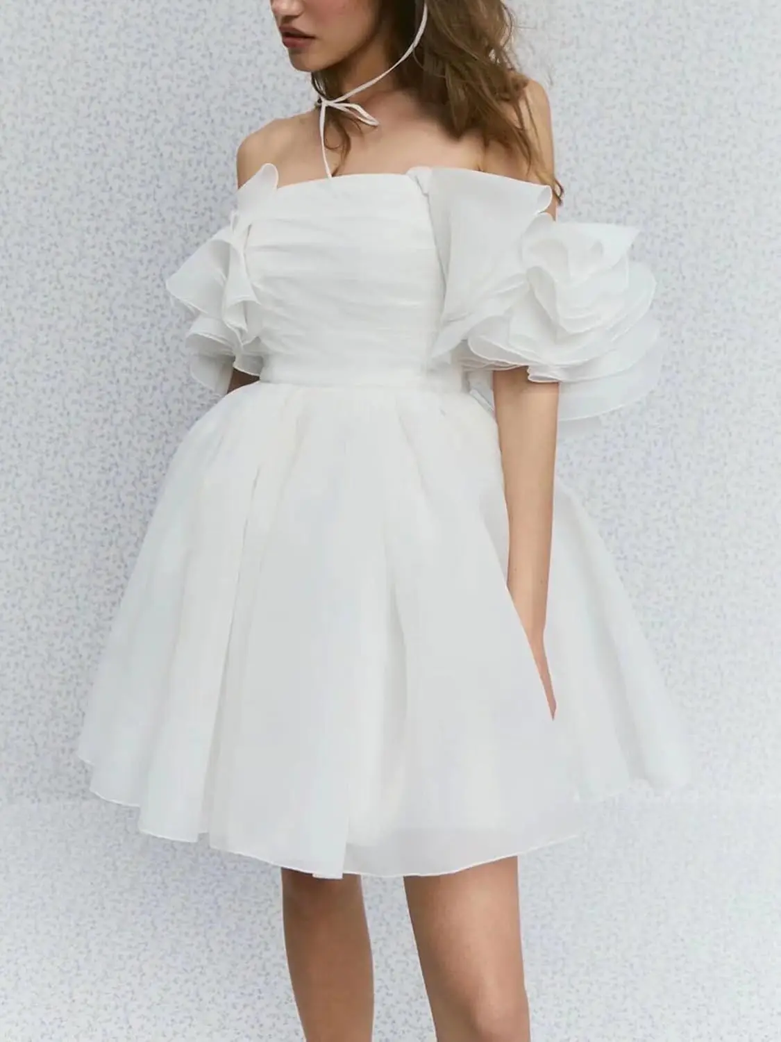 Vestidos de casamento curtos femininos para noiva fora do ombro tule vestido de festa de noiva uma linha mini noivado vestido de casamento simples