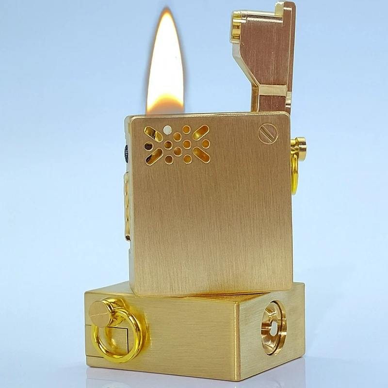 Retro Brass Metal Kerosenes Lighter Fingertip Armor Press Ejection Ignition Men's Creative Personality Gift Smoking Accessories