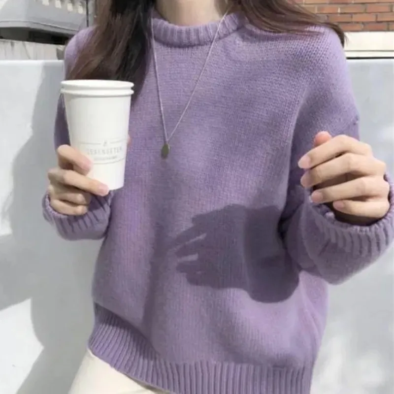 Polychrome Pink Women Sweater Womens Winter Sweaters Pullover Female Knitting Overszie Long Sleeve Loose Knitted Outerwear White