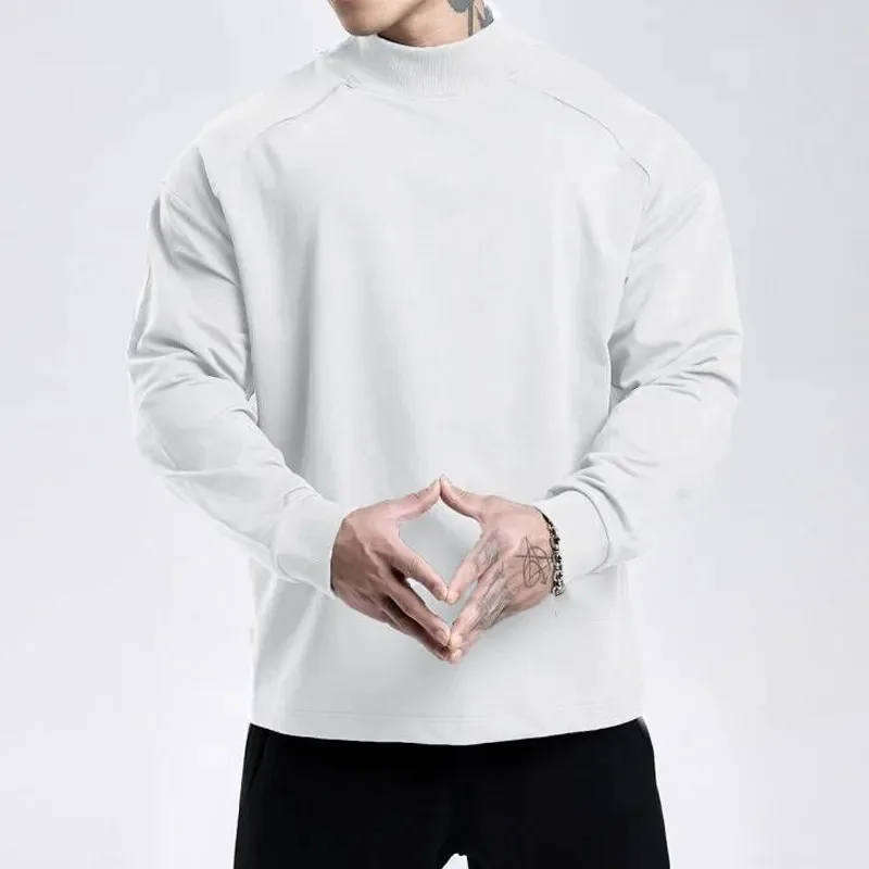 

Autumn and Winter Solid Color Pullover Long-sleeved Men's Loose Fashionable Casual Bottoming Shirt Tops