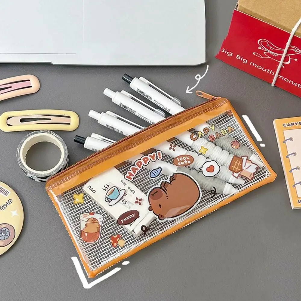 Multifunction Kawaii Capybara Pen Bag Cartoon PVC Transparent Pencil Case Waterproof Cute Stationery Storage Bag Student Gift