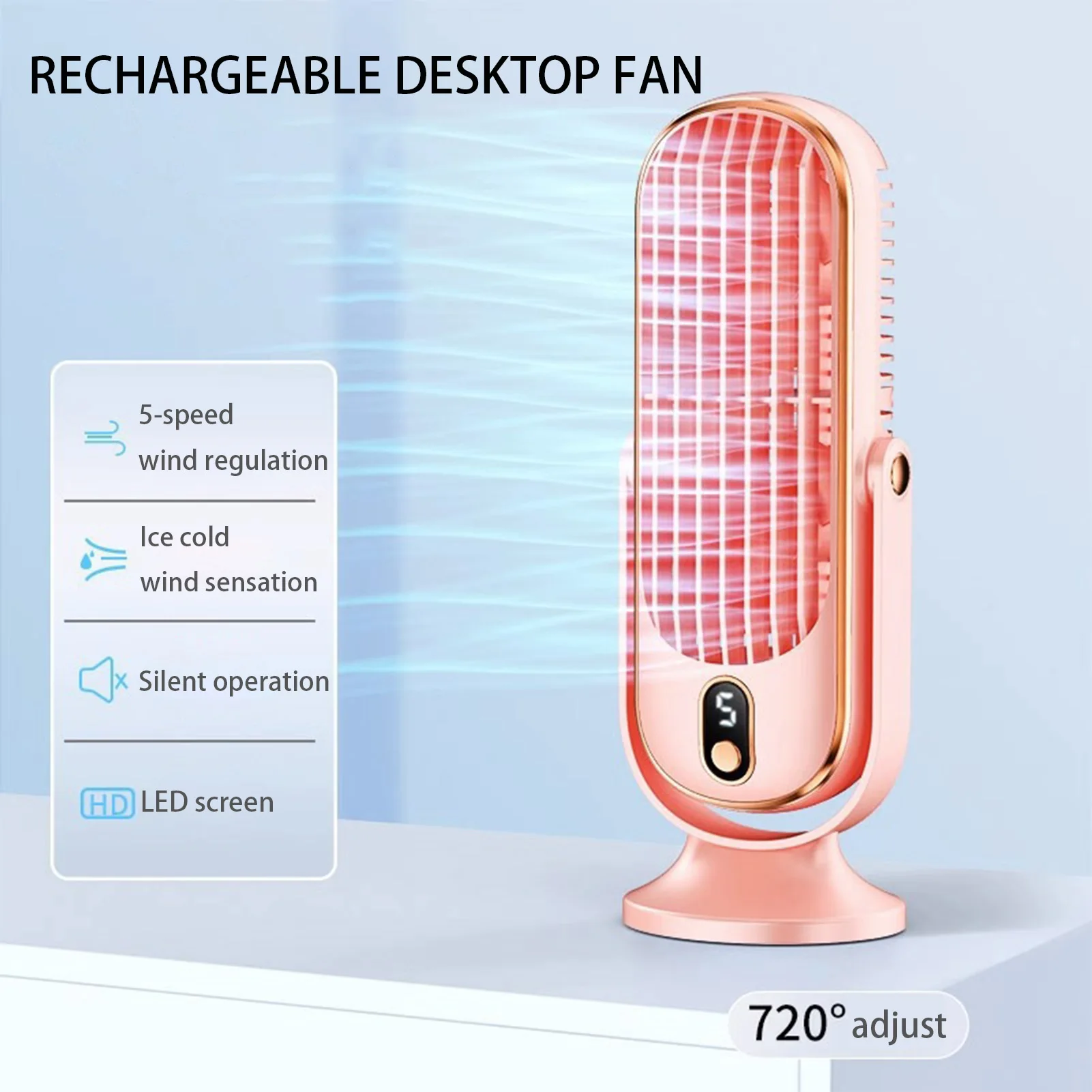 Desk Fan with 5-Speed Options Portable Dormitory Small Tower Fan for Home Desktop Bedroom