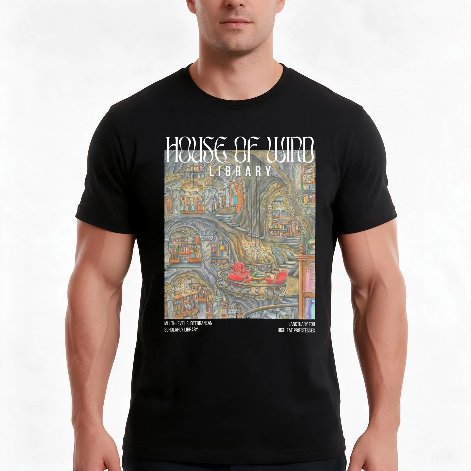 Throne Of Glass House Of Wind Library T-Shirt, Summer Casual Cotton Tee, Oversized Streetwear Tops, Vintage Graphic Print