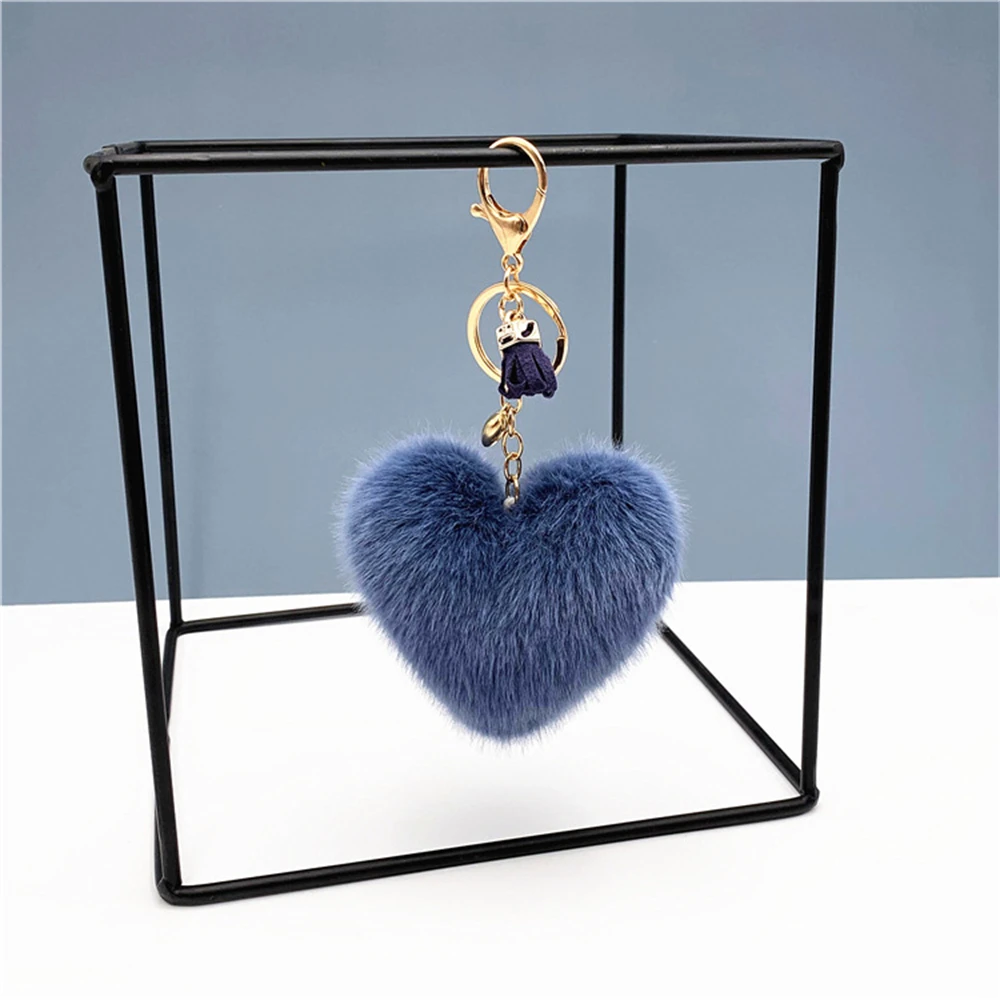 Colorful Heart Pompom Keychain Mini Tassel Pendant for Women Fashion Plush Ball Bag Ornament Car Keyring Accessories Party Gift