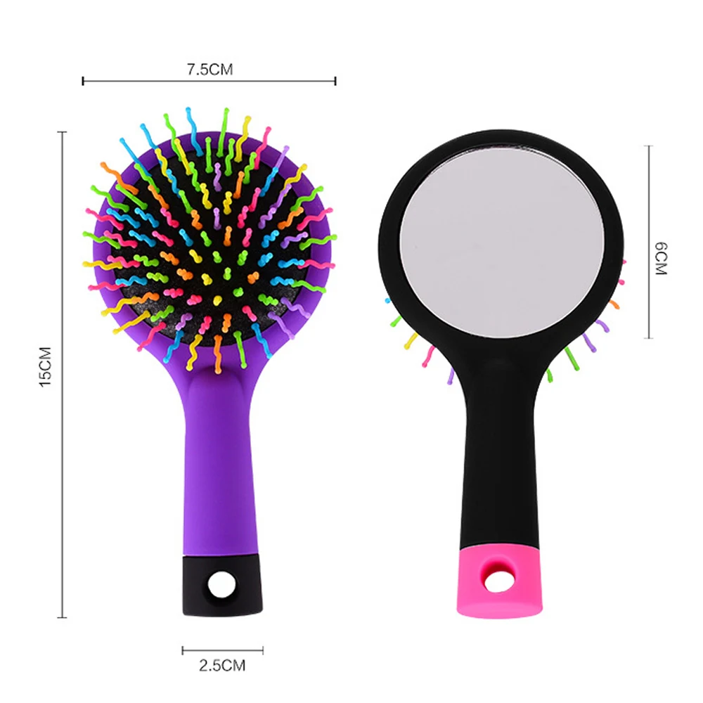 Rainbow Air Volume Paddle Hair Comb Brush with Makeup Mirror  Detangler Hair Curl Straight Massage Comb Brush Hair Styling Tool