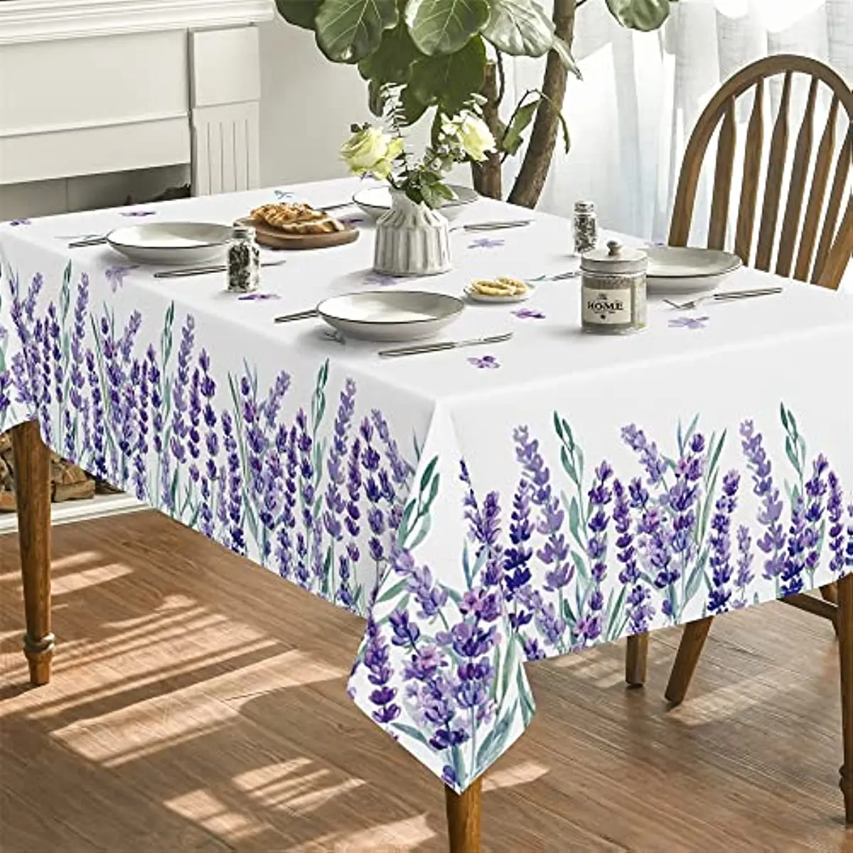 Spring and Summer Tablecloths Easter Watercolor Lavender Floral Tablecloths Suitable for Wedding Parties Dinners Kitchen Decor