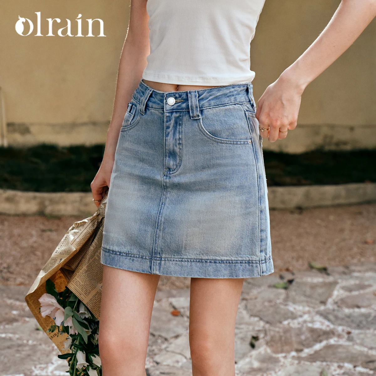

Женская летняя мини-юбка OLrain из денима, темно-синяя, с высокой талией, А-силуэт, с карманами, в стиле гяру, летняя одежда O57XB99901