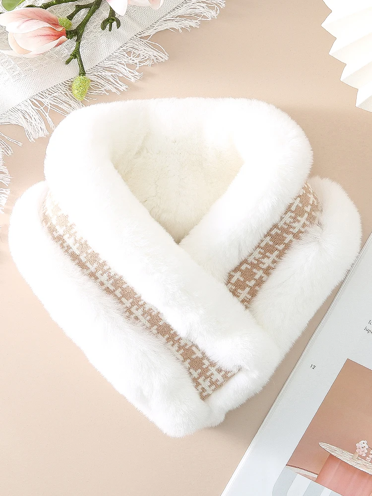 暖かさのあるラビットファースカーフ-レディース-マグネットカラースカーフ-韓国風-冬用スカーフ-学生や若者向け-マグネットラビットファースカーフ