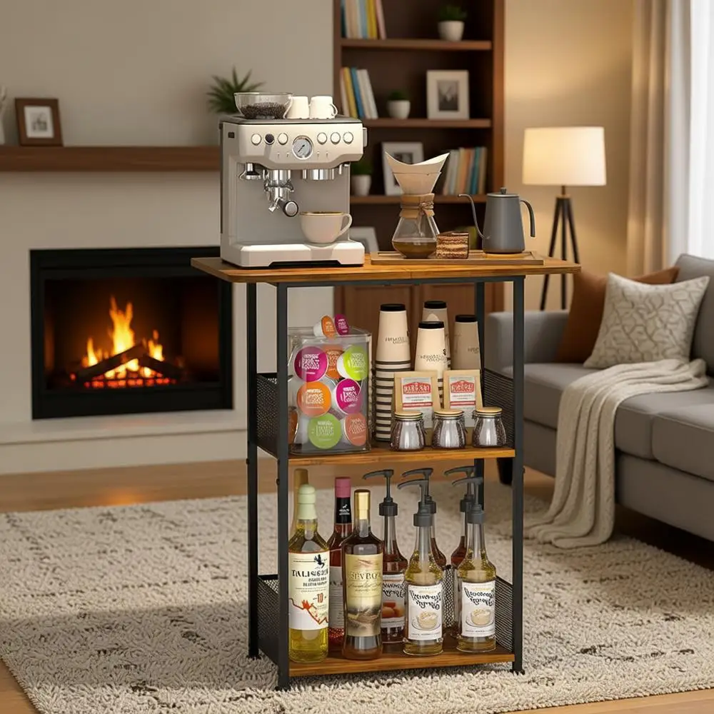 

3-Tier Espresso Coffee Bar Shelf, Compact Stand, Living/Dining Room Coffee Maker Cabinet (Brown & Black)