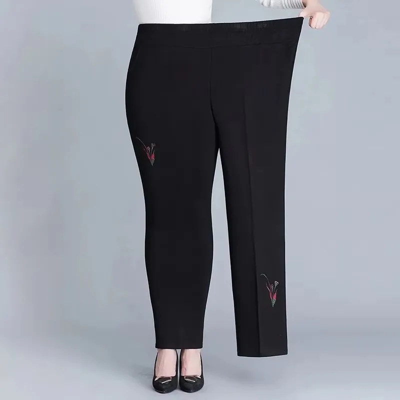 

Осенние брюки большого размера с эластичной талией, одежда среднего возраста, зимние свободные бархатные толстые женские длинные брюки, повседневные бабушкины брюки