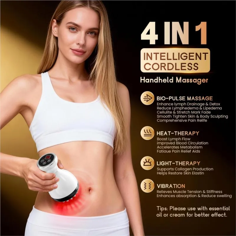 Lymphatic Drainage Massager Anti Cellulite Massage Tool Helps Reduce Stretch Marks with  Red-Light Heat Vibration