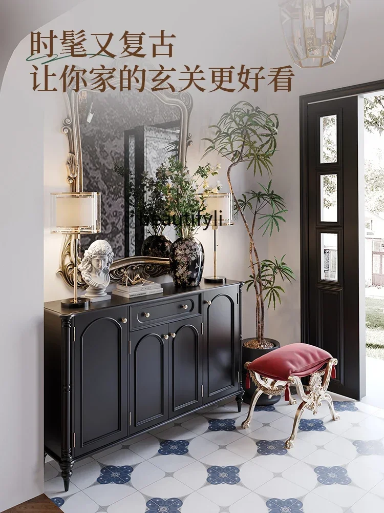 

ss K178 ss25 Retro French porch cabinet against the wall, pure solid wood entry, large widened capacity shoe cabinet, home door