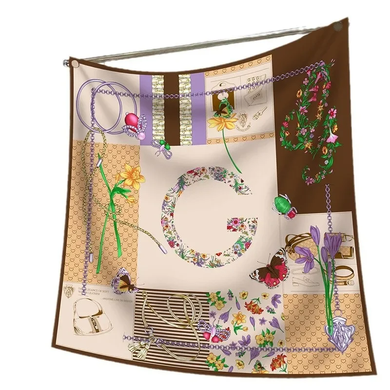 

Новогодний подарок 90 см, большой квадратный шарф, шарф, женские шарфы, весенне-осенний стиль, модная шаль, европейско-американский саржевый принт