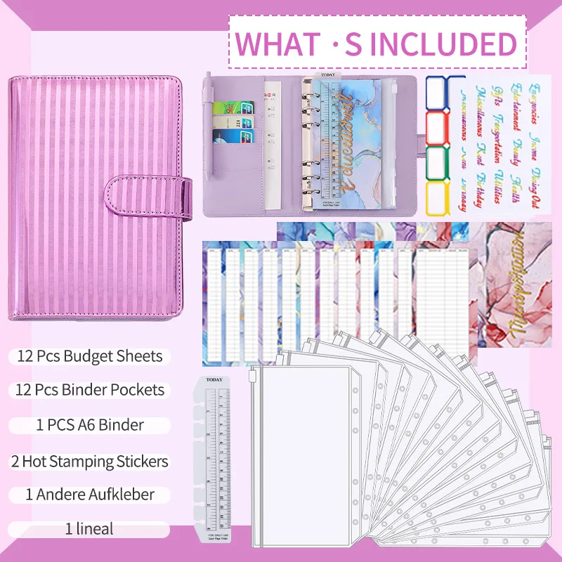 

A6 Money Budget Planner Binder With Zipper Envelopes, Cash Envelopes For Budgeting, Money Organizer For A6 Cash Budget Binde